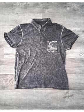 Guess Mens LG Distressed Charcoal Gray Distressed Casual Short Sleeve Polo Shirt